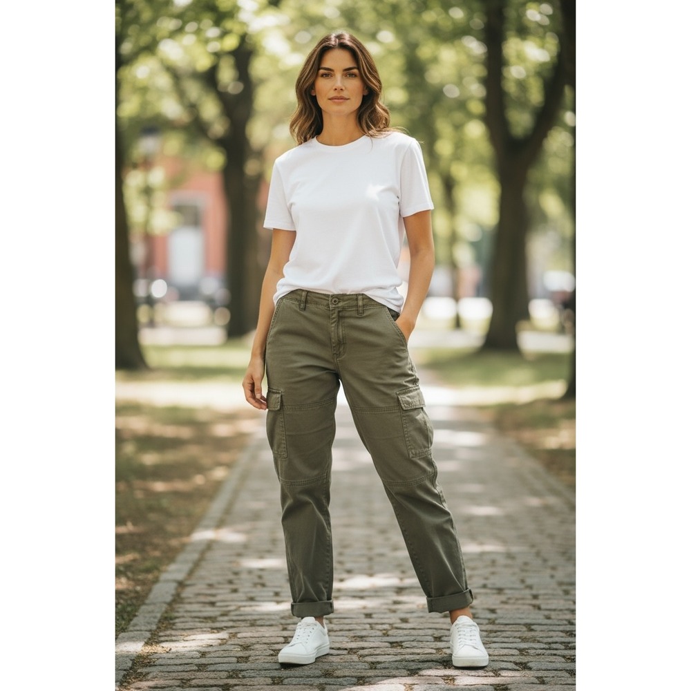 Bella Dahl Army Green Linen Blend‎ Fatigue Cargo Pants Military Women's Size 30